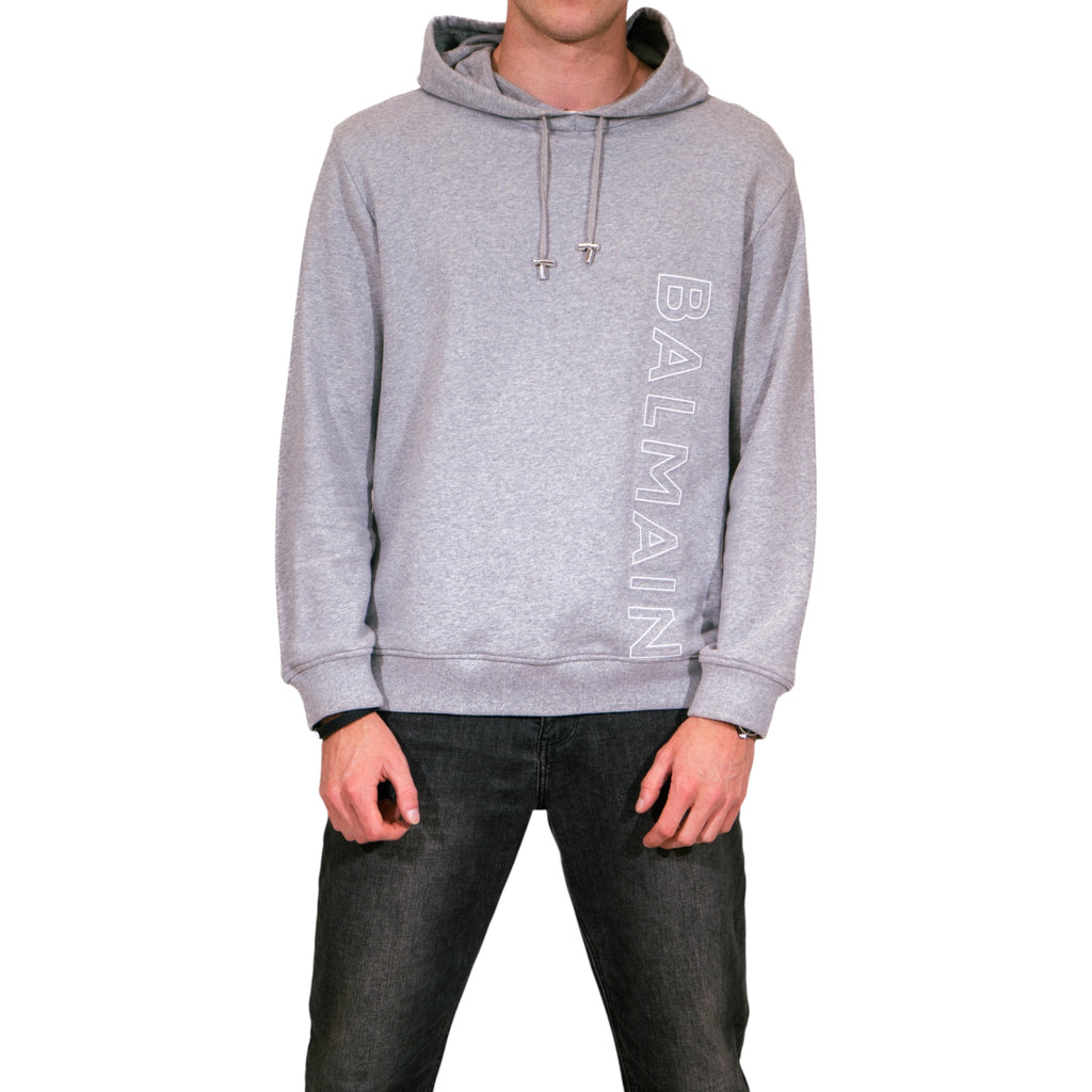 Balmain Hoodie in eco-responsible cotton with reflective Balmain logo (Grey)