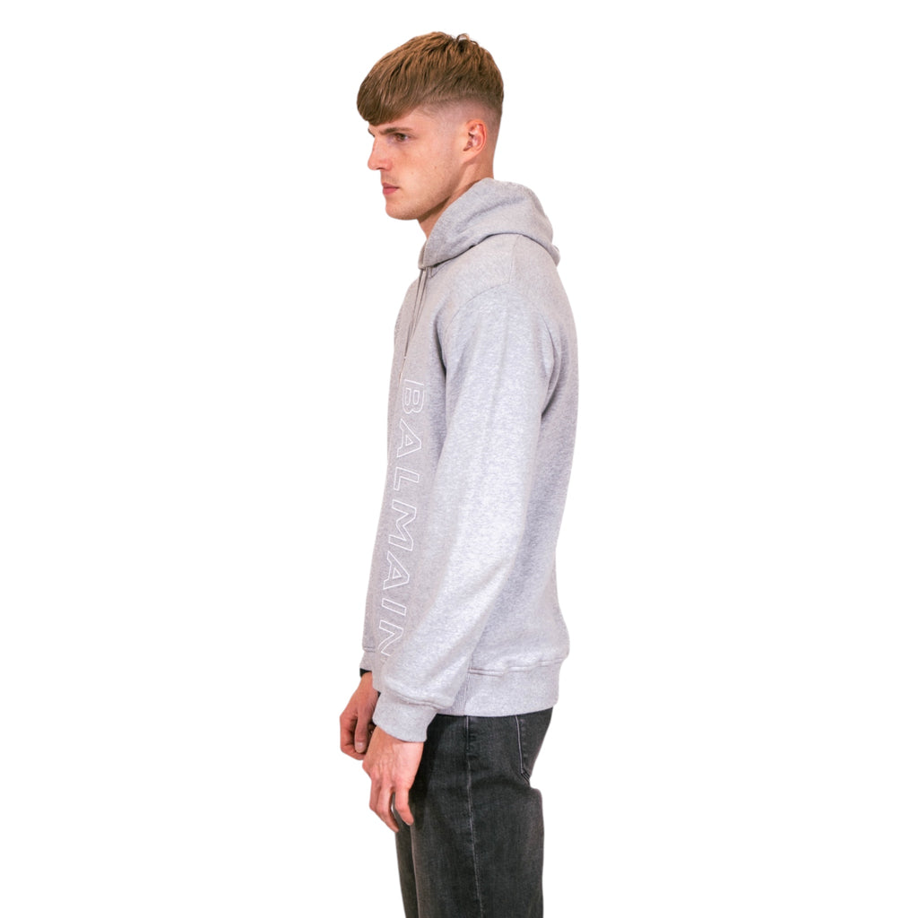 Balmain Hoodie in eco-responsible cotton with reflective Balmain logo (Grey)